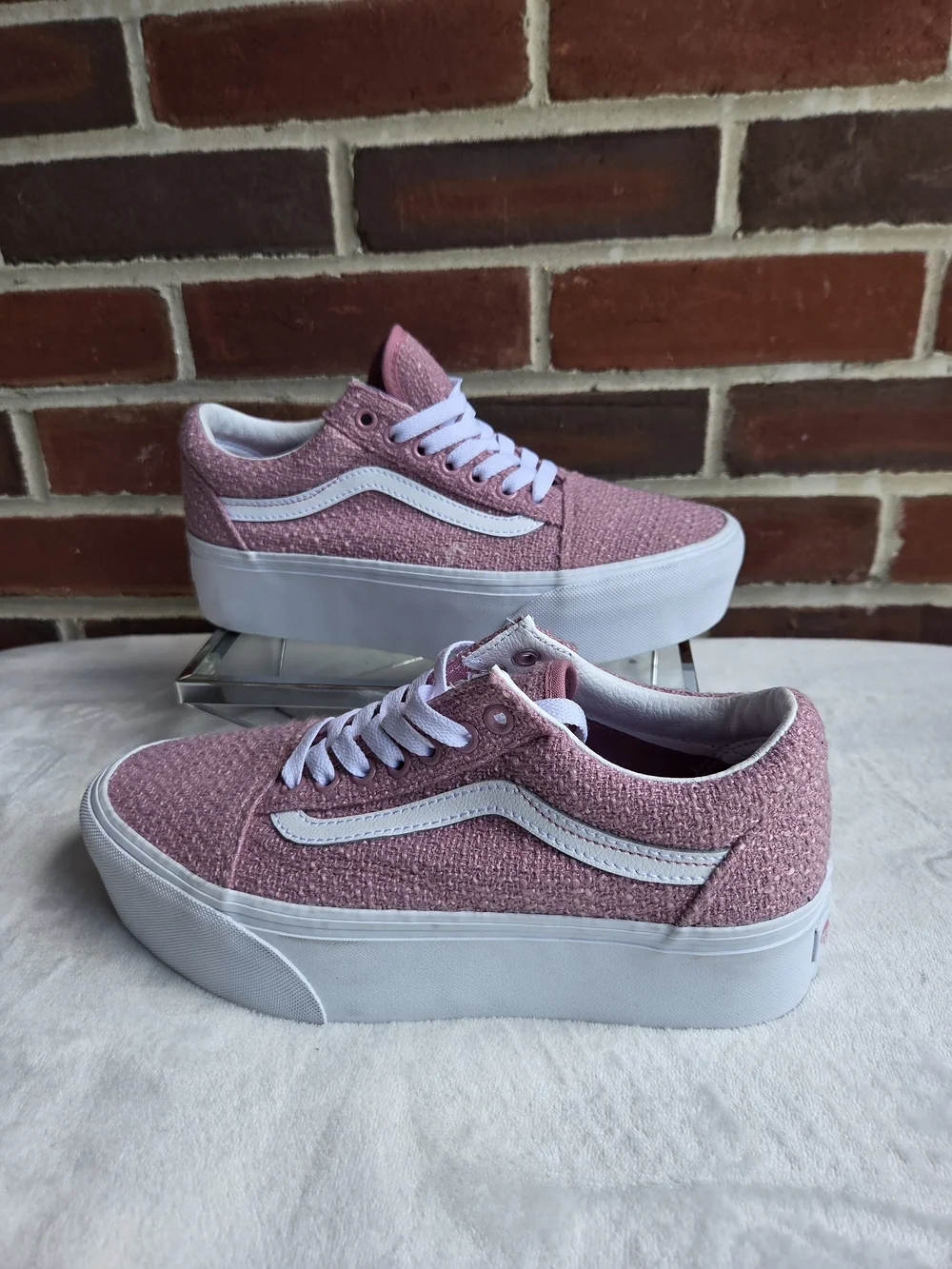 Vans Old Skool Platform Pink Boucle Textured Sneakers Women’s Size 8.5